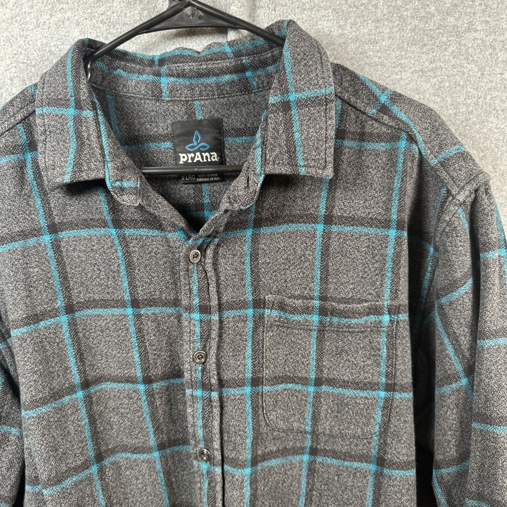 prAna Breath Breathable Knit Shacket Womens XL Blue Gray Lightweight Layer Plaid